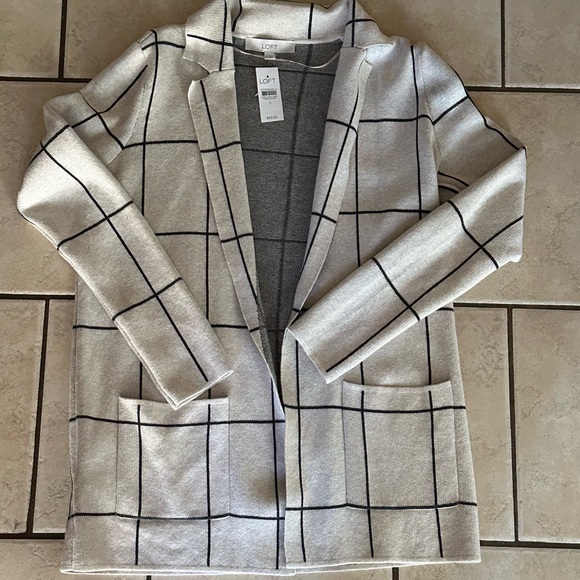 Loft 100% Cotton Open Front Plaid Pockets Cardigan, women’s S NEVER WORN - Picture 1 of 3
